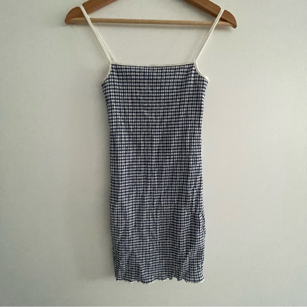 Aritzia Wilfred Blue Navy and White Gingham Checkered Dress - Size XS